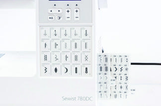 Sewist 780DC slide-out stitch chart beside the direct selection buttons