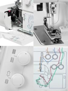 Janome 8004D threading access, presser foot and adjustment controls